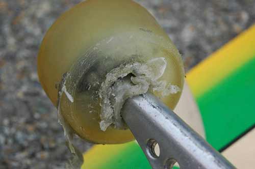 melted longboard wheel